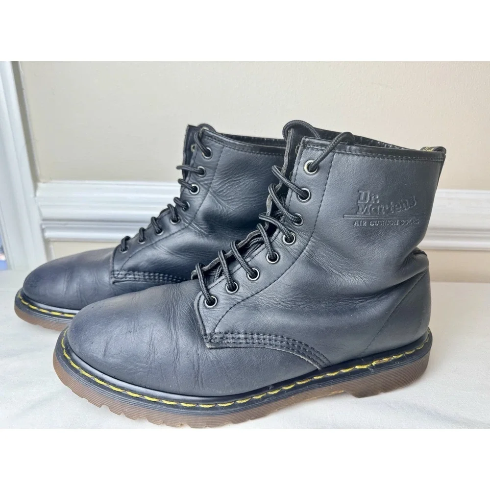 Vintage Dr. Martens 1460 Made In England Black‎ Leather Boots 8-Eye Combat Shoes